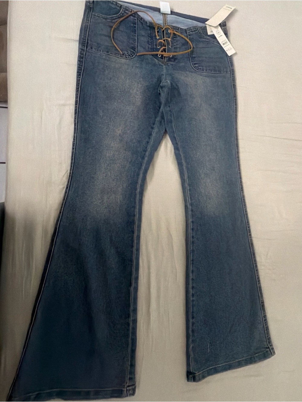 No Boundaries Womens Lace Up Flare Jeans Light Wash Blue M(8-10)